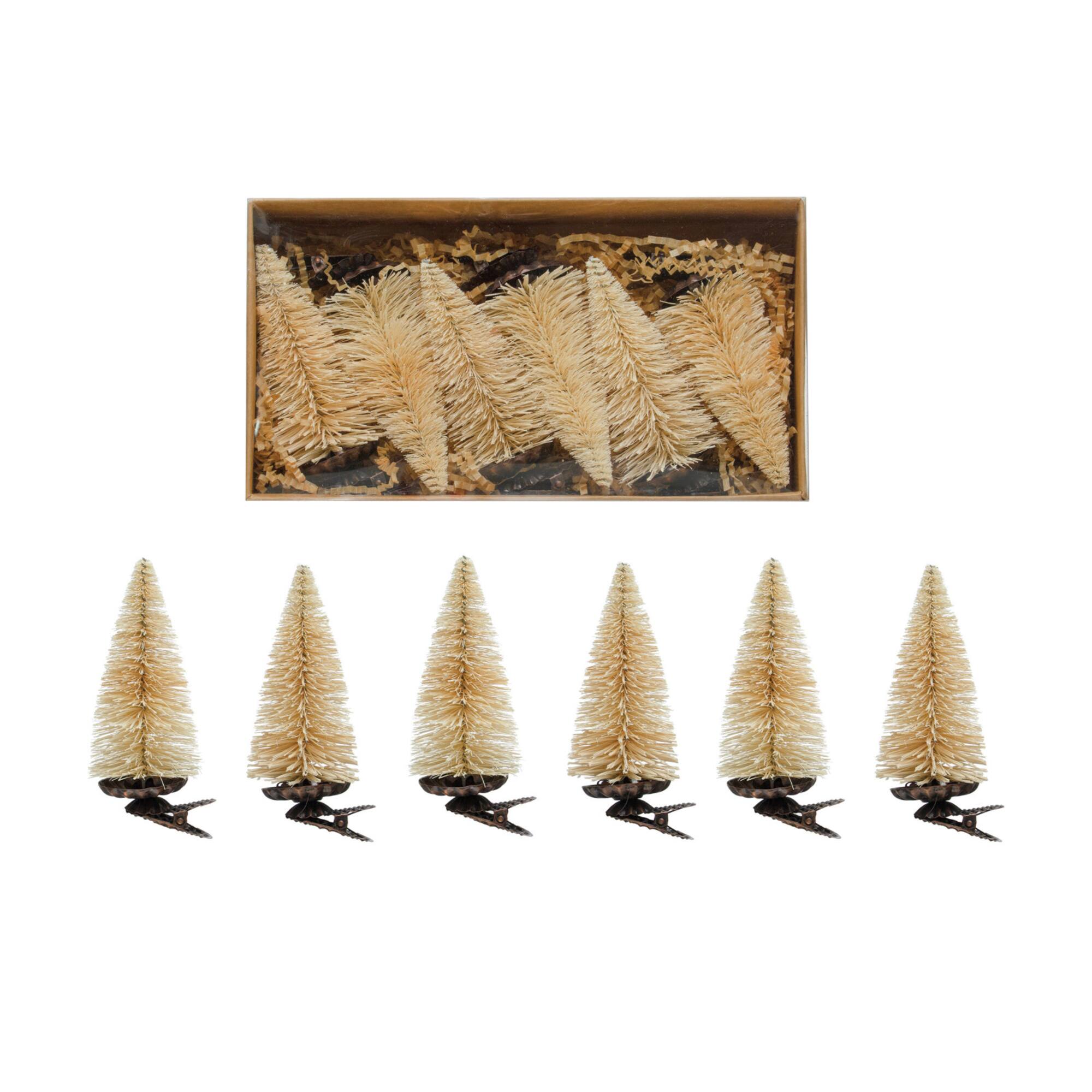 Hello Honey® Cream Sisal Bottle Brush Tree Clip-on Ornaments Boxed Set